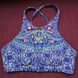 Athleta Workout  Bra Top, Tankini Swimwear, Blue and Pink, Active Exercise Gear